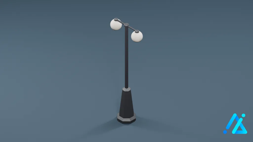 Low-Poly Double-Head Street Light — 3D model preview