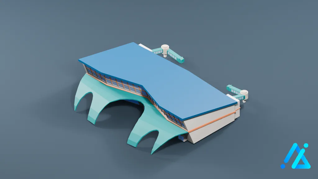 Low-Poly Airport Building 01 — 3D model preview